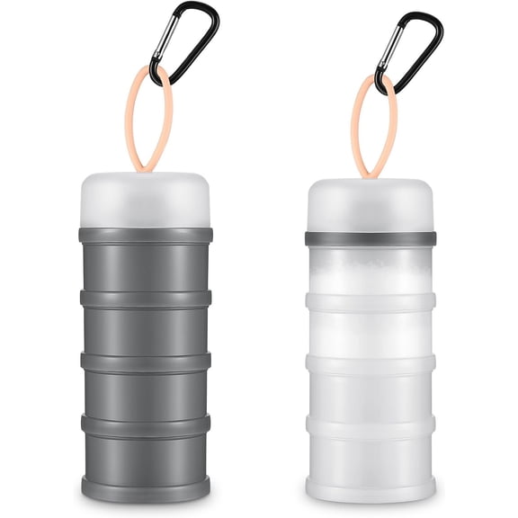 2 count Protein Container with Funnels Stand, 4 Stackable Leakproof Protein Dispenser, Portable Container for Workout, Fitness, Travel(Gray, White)