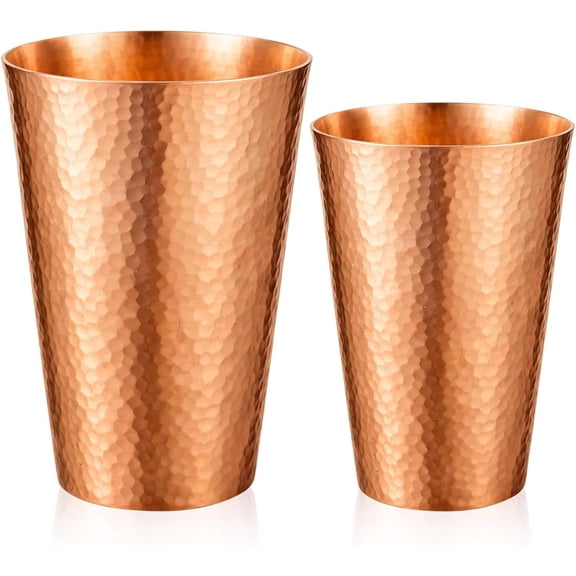 2 count  Pure Copper Cup Tumblers 25 oz 18.5 oz Handcrafted Hammered Copper Cups, Ayurvedic  Benefits Drinking Vessel for Family  Water, , Iced  Glasses(Threaded)
