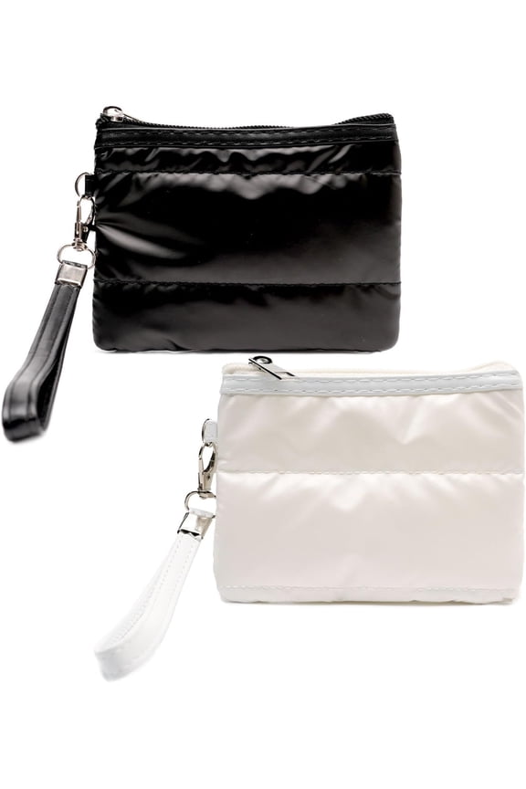 2 count Quilted  Purse for Women, Small Wallet Wristlet Zipper Mini Pouch Card Holder Key Pouch Small Bag Compact Lightweight Travel Wallet (2, Black/White)