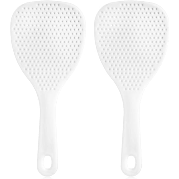2 count Rice Paddle Spoon, 7.5 Inch White Plastic Non-Stick Rices Paddle Rice Serving Spoon Server Spatula Scooper Kitchen Cooking Utensil for Serving Electric Rices Cooker Grains Potatoes Cooking