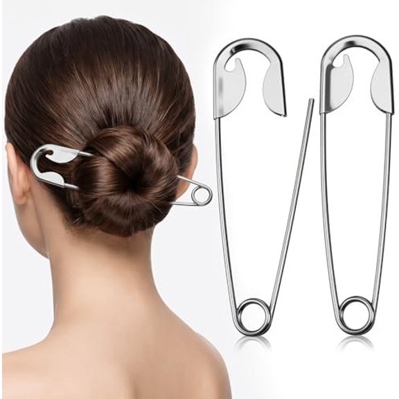 2 count Safety Pin Hair Clip Metal Hair Pins Funny Giant Pin Shape Design Stick Goth Barrettes Style HairStick Clip Hairdressing Tool Buns Accessories for Women Daily Decorative