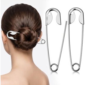 2 count Safety Pin Hair Clip Metal Hair Pins Funny Giant Pin Shape Design Stick Goth Barrettes Style HairStick Clip Hairdressing Tool Buns Accessories for Women Daily Decorative