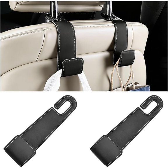 2 count Seat Headrest Hook, Multipurpose Backseat Hanger Holder for Handbag Purse Umbrella, Auto Interior Seat Grocery Storage Organizer Hook, for RV Van SUV (Black)
