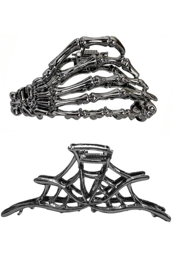 2 count Skull Hands Metal Hair Clips Large Spider Claw Clip Gothic Black Spider Webs Gunmetal Skeleton Hair Clips for Women Thick Hair Halloween Accessories Clamps Party