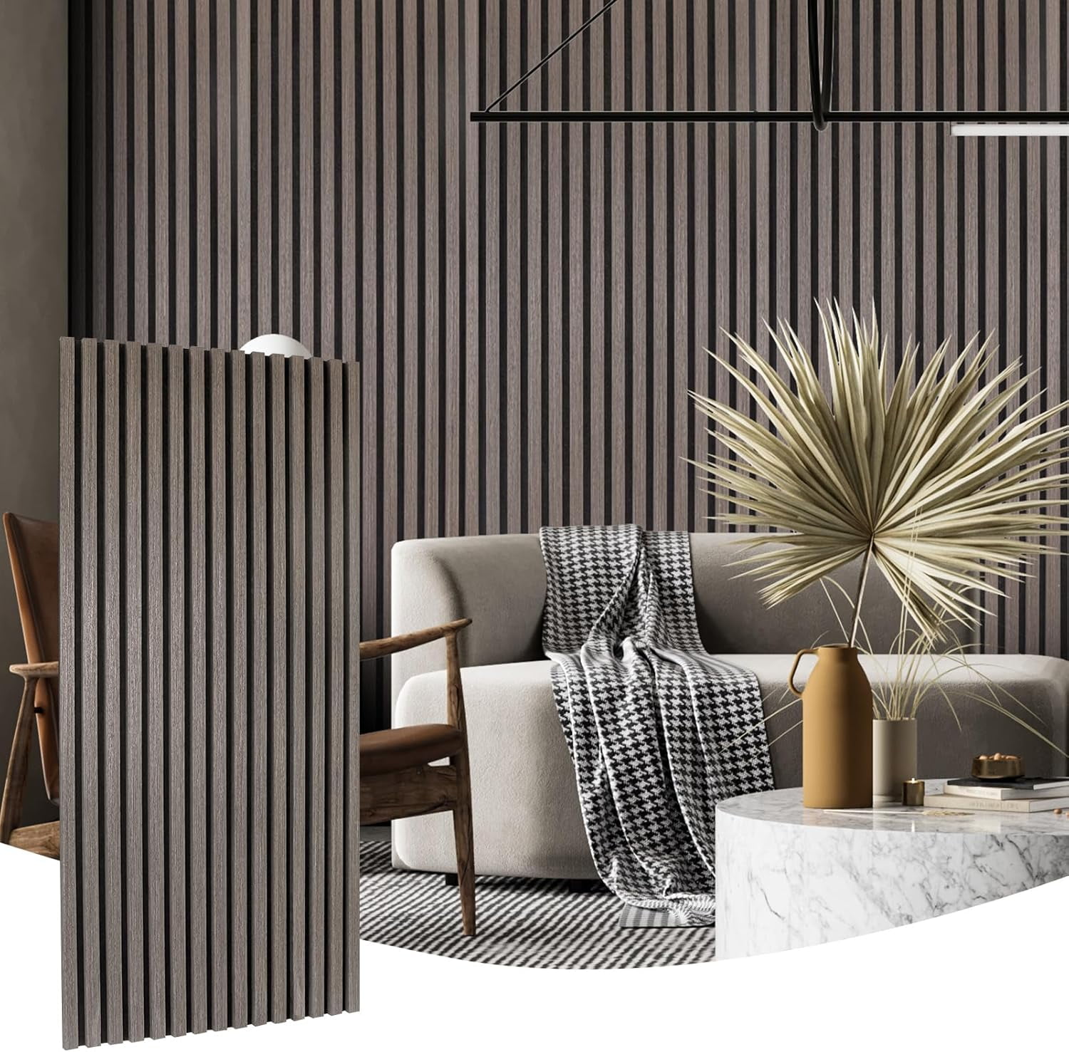 Onncom Deep Walnut Luxury Wood Veneer Acoustic Slat Wall Panels Soundproof 23.62" X 23.62" (4 Panels Per Box - View #11