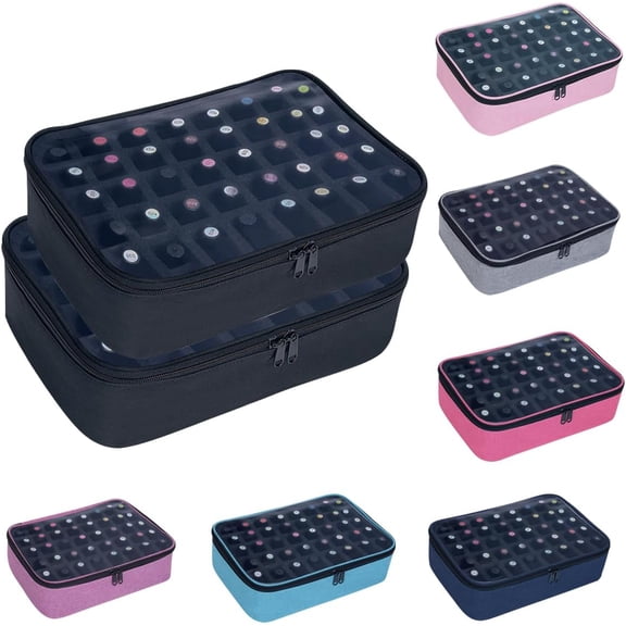 2 count Small Clear Polish Organizer Holds 80 bottles(15ml-0.5fl.oz) Polish Case Multifunctional Polish Bag Organizer, Travel Makeup Bags for Women Black