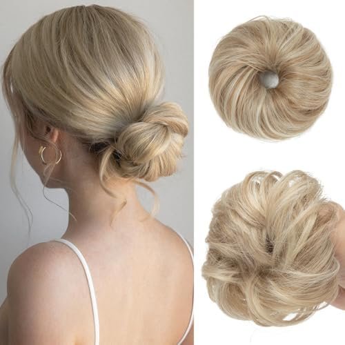 2 count Small Cute Bun for Thin Women Mini Synthetic Curly Bun Scrunchies Updo pieces Sunny Blonde