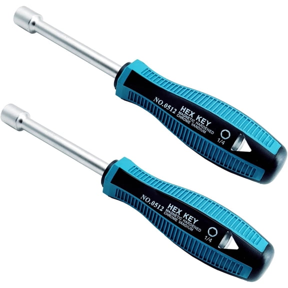 2 count Socket Nut Driver, 1/4-inch Non- Hex Tip, NutDriver with 3.7Inch Cr-V Steel Hollow Shaft, Cushion Grip Non-Slip Handle