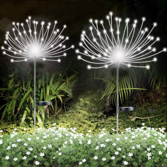 2 count Solar Firework Light, Outdoor Solar Garden Decorative Lights 120 LED  40 Copper Wires String DIY Landscape Light for Walkway Pathway Backyard Christmas Decoration Parties (Cool White)