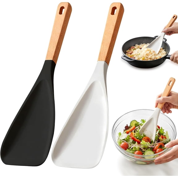 2 count Spatula Cooking Spoon with Handle, for Cooking and Serving Sturdy Matte for Cooking, Serving, Baking, Mixing, Stirring, Scoop, Scrape