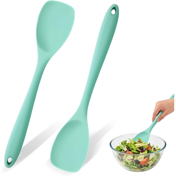 2 count Spoon Spatulas Set-Non-Stick Heat Resistant Kitchen Cooking Spoon Scraper - Flexible Scrapers for Baking Mixing, Seamless Soft Cooking Scoop, Serving Spatula for Bowls, Cookware (Green)