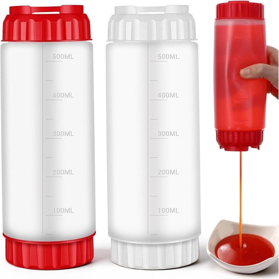 2 count Squeeze Bottles Refillable 20 oz, Condiment Squeeze Bottles for Sauces, Multipurpose Bottle for Sauces Ketchup Sour Cream Self Sealing Syrup Dispenser for Restaurants