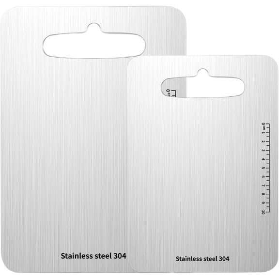 2 count Stainless Steel Boards, 14" x 9.8" and 11.4" x7.9" 18/8 Steel Boards for Kitchen, Thickened Heavy Duty Steel Chopping Boards With Clear Scale for Kitchen