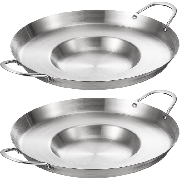 2 count Stainless Steel Comal Frying Bowl Cookware 16 Inch Mexican Style Wok Inoxidable Concave Outdoors Stir Fry Discada Pan for Outside Cooking