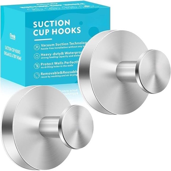 2 count Suction Cup Hooks for Shower,Inside Shower,Wall,Bathroom,Bedroom,Kitchen,Door,Glass Window, Mirror, Tile, No Drilling for Towels,Robes,Loofah,hat,Clothing,Wreath ()