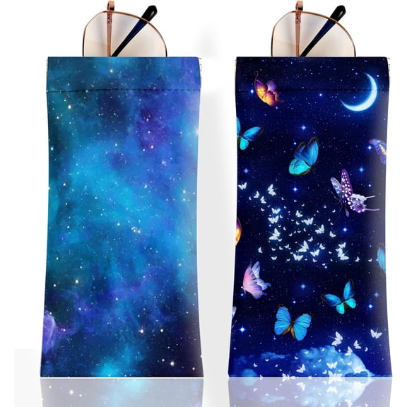 2 count Sunglass Eyeglass Glasses Case Soft PU Leather with Cleaning Cloth Cute Glasses Pouch Bag for Men Women Girs