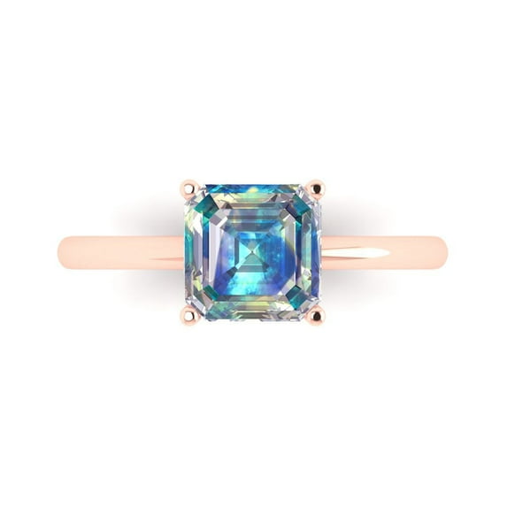 2 ct Asscher Cut Blue Moissanite Solitaire Engagement Ring for Women in 18K Rose Gold