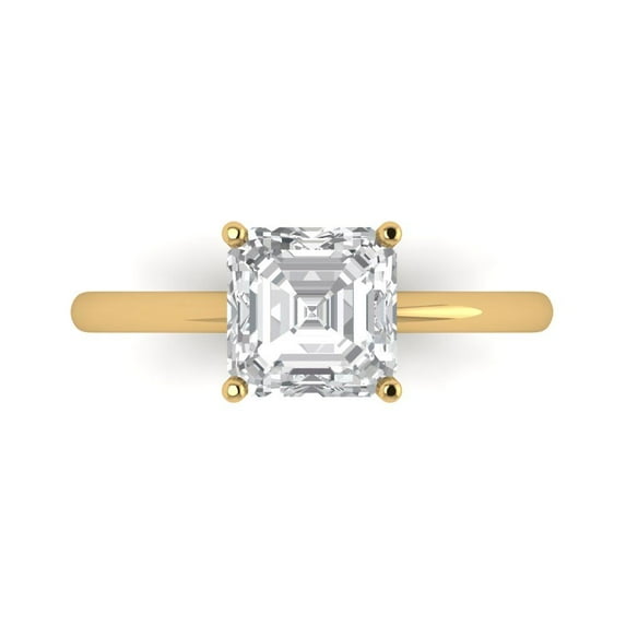 2 ctw Solitaire Anniversary Ring for Women | Asscher Cut Moissanite | Hyperallergenic Solid 18K Yellow Gold