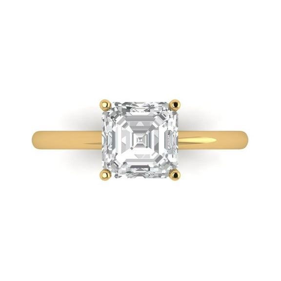 2 ct Asscher Cut Moissanite Solitaire Engagement Ring for Women in 14K Yellow Gold