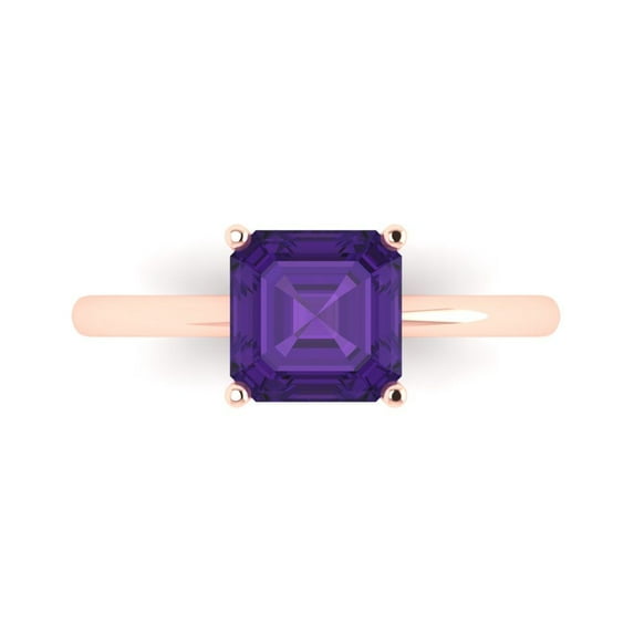 2 ctw Solitaire Anniversary Ring for Women | Asscher Cut Natural Amethyst | Hyperallergenic Solid 18K Rose Gold