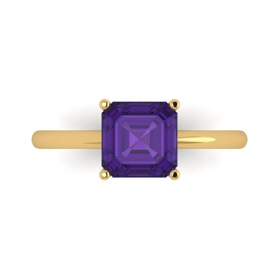2 ct Asscher Cut Natural Amethyst Solitaire Engagement Ring for Women in 18K Yellow Gold
