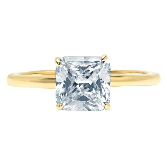 2 ct Asscher Cut Natural Aquamarine Solitaire 18K Yellow Gold Womens Engagement Ring