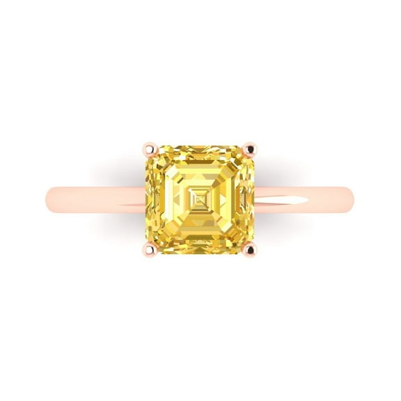 2 ctw Solitaire Anniversary Ring for Women | Asscher Cut Natural Citrine | Hyperallergenic Solid 18K Rose Gold