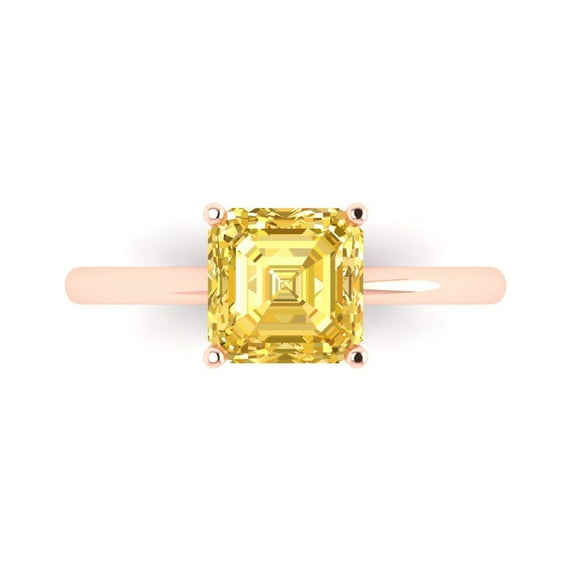 2 ctw Solitaire Anniversary Ring for Women | Asscher Cut Natural Citrine | Hyperallergenic Solid 18K Rose Gold