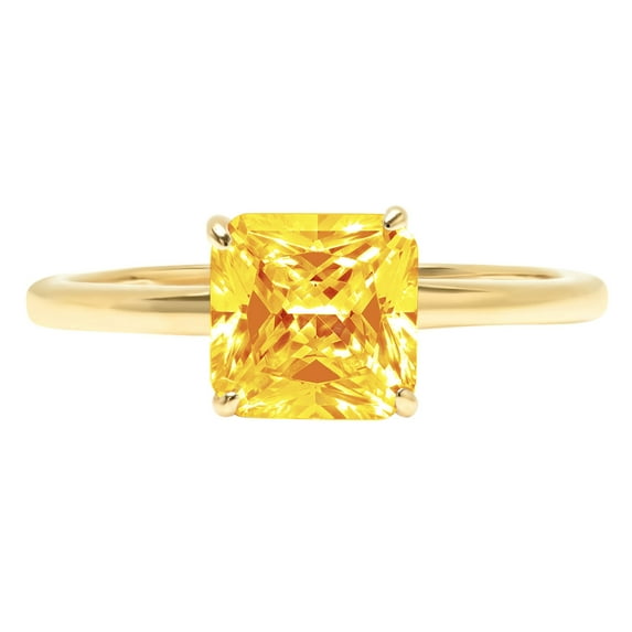 2 ct Asscher Cut Natural Citrine Solitaire 18K Yellow Gold Womens Engagement Ring