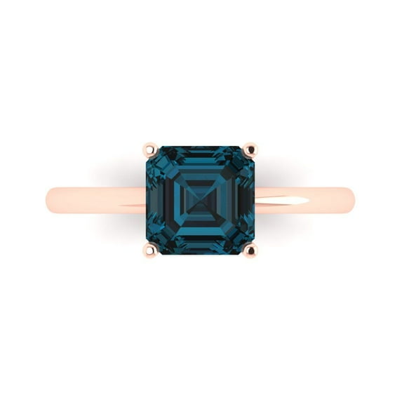 2 ctw Solitaire Anniversary Ring for Women | Asscher Cut Natural London Blue Topaz | Hyperallergenic Solid 18K Rose Gold