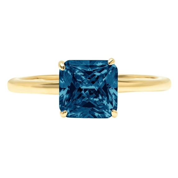 2 ct Asscher Cut Natural London Blue Topaz Solitaire 18K Yellow Gold Womens Engagement Ring