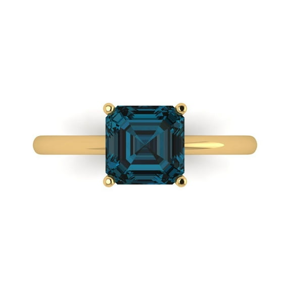 2 ct Asscher Cut Natural London Blue Topaz Solitaire Engagement Ring for Women in 14K Yellow Gold