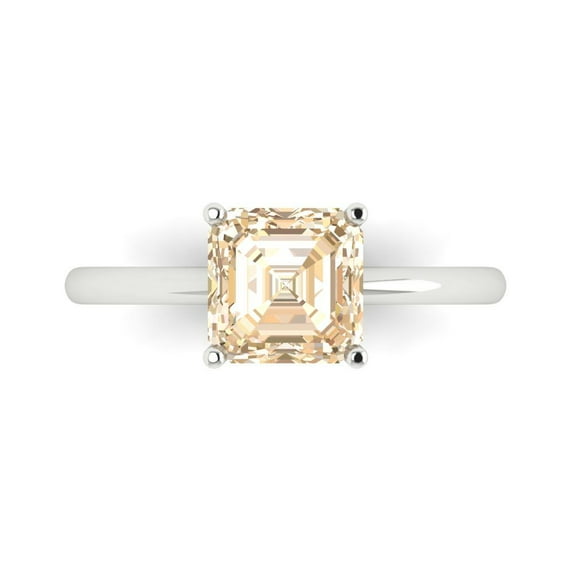 2 ct Asscher Cut Natural Morganite Solitaire Engagement Ring for Women in 18K White Gold