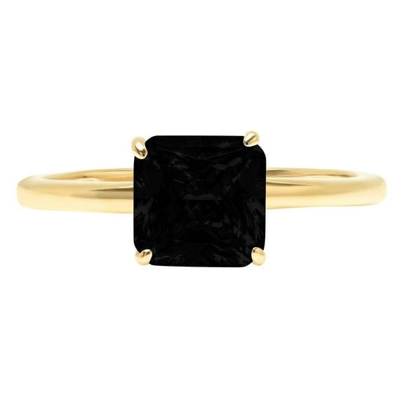 2 ct Asscher Cut Natural Onyx Solitaire 14K Yellow Gold Womens Engagement Ring