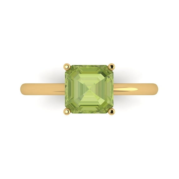 2 ct Asscher Cut Natural Peridot Solitaire 14K Yellow Gold Womens Engagement Ring