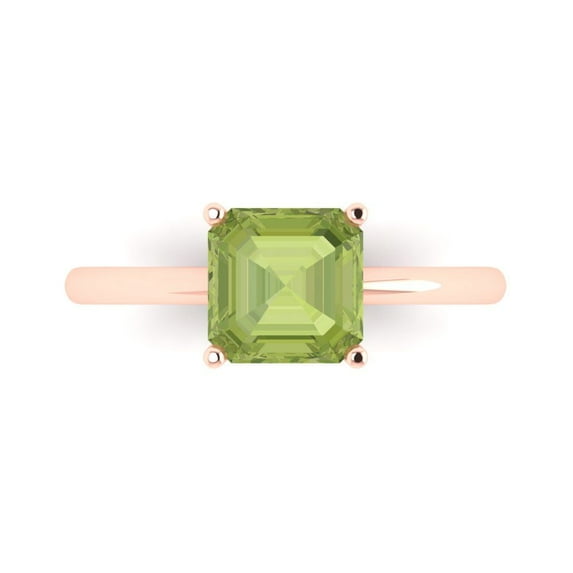 2 ct Asscher Cut Natural Peridot Solitaire Engagement Ring for Women in 18K Rose Gold
