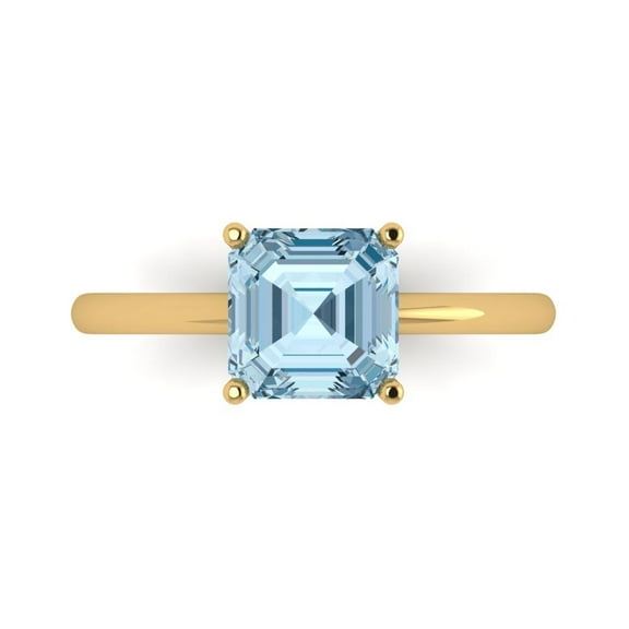2 ctw Solitaire Anniversary Ring for Women | Asscher Cut Natural Sky Blue Topaz | Hyperallergenic Solid 14K Yellow Gold