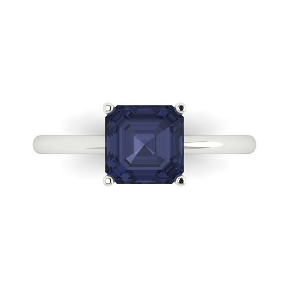 Clara Pucci 14K White Gold 2ct BlueSapphire Solitaire Ring for Women
