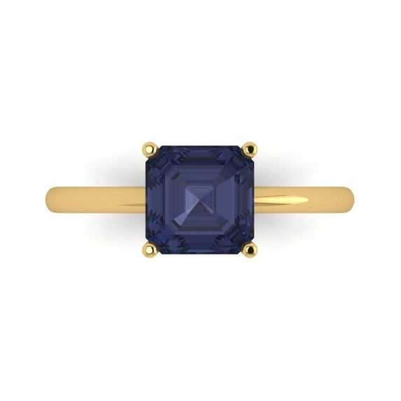 Clara Pucci 14K Yellow Gold 2ct BlueSapphire Solitaire Ring for Women