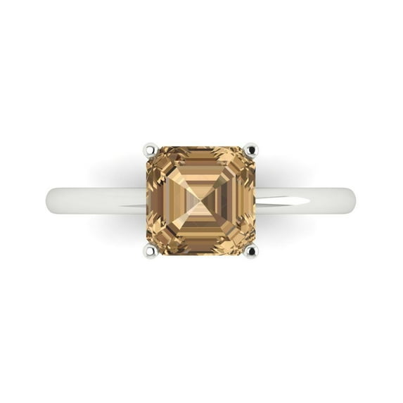 Clara Pucci 14K White Gold Solid Gold Champagne Solitaire Anniversary Ring for Women - 2 cttw Asscher Cut