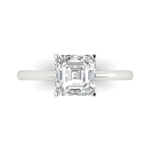 Clara Pucci 14K White Gold Solid Gold Clear Solitaire Anniversary Ring for Women - 2 cttw Asscher Cut
