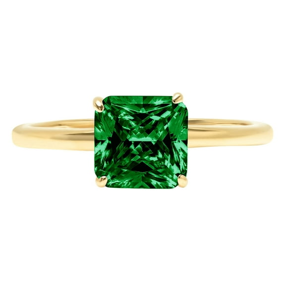 2 ct Asscher Cut Simulated Emerald Solitaire 14K Yellow Gold Womens Engagement Ring