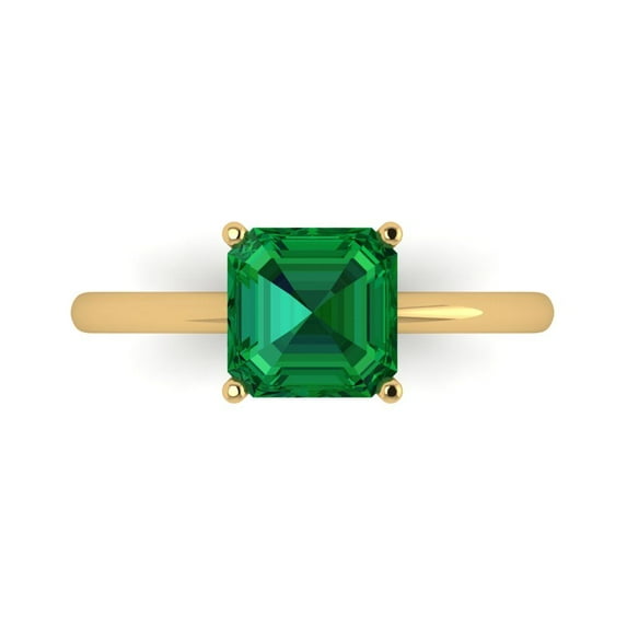 2 ctw Solitaire Anniversary Ring for Women | Asscher Cut Simulated Emerald | Hyperallergenic Solid 18K Yellow Gold