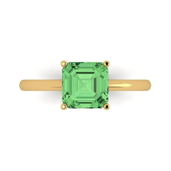 2 ctw Solitaire Anniversary Ring for Women | Asscher Cut Simulated Green Diamond | Hyperallergenic Solid 18K Yellow Gold