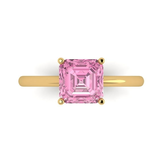 2 ct Asscher Cut Simulated Pink Diamond Solitaire 18K Yellow Gold Womens Engagement Ring