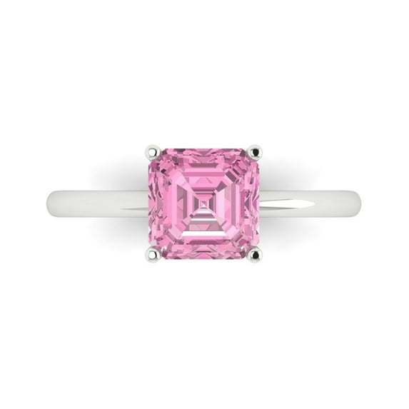 2 ct Asscher Cut Simulated Pink Diamond Solitaire Engagement Ring for Women in 14K White Gold
