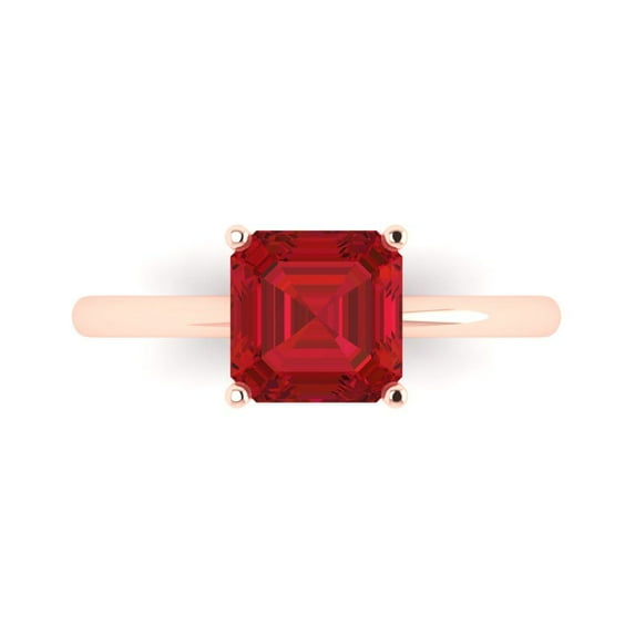 2 ct Asscher Cut Simulated Pink Tourmaline Solitaire Engagement Ring for Women in 18K Rose Gold