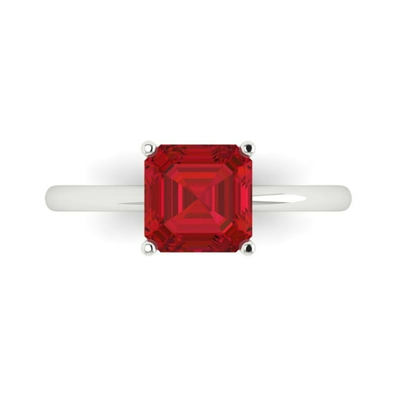 2 ct Asscher Cut Simulated Ruby Solitaire Engagement Ring for Women in 18K White Gold