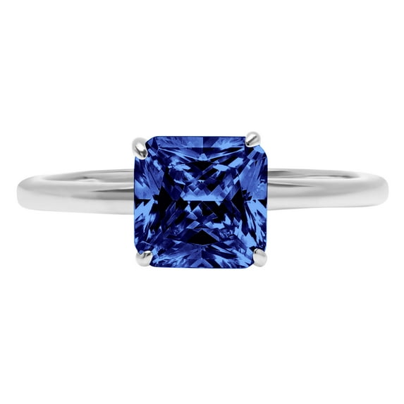 2 ct Asscher Cut Simulated Tanzanite Solitaire 14K White Gold Womens Engagement Ring