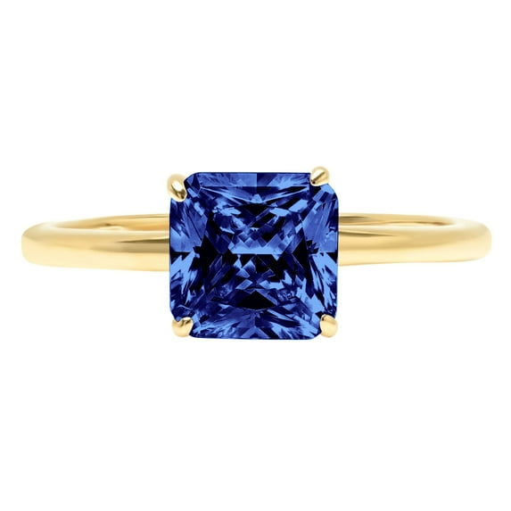 2 ct Asscher Cut Simulated Tanzanite Solitaire 18K Yellow Gold Womens Engagement Ring